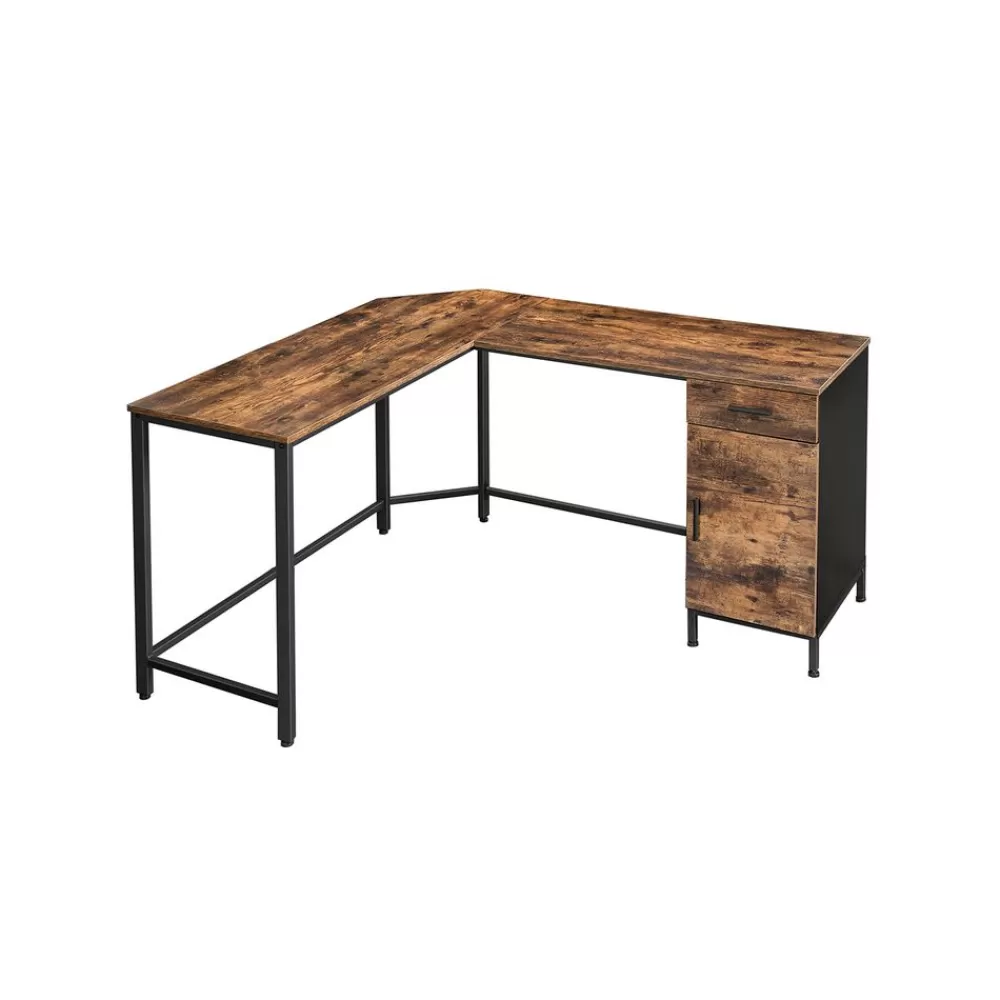 Cheap SONGMICS Bürotisch mit Schrank vintagebraun-schwarz