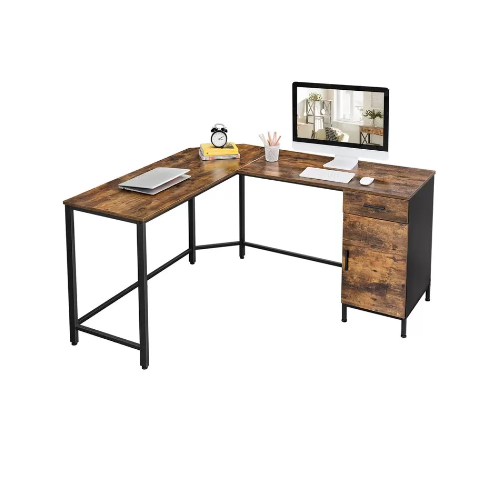 Cheap SONGMICS Bürotisch mit Schrank vintagebraun-schwarz