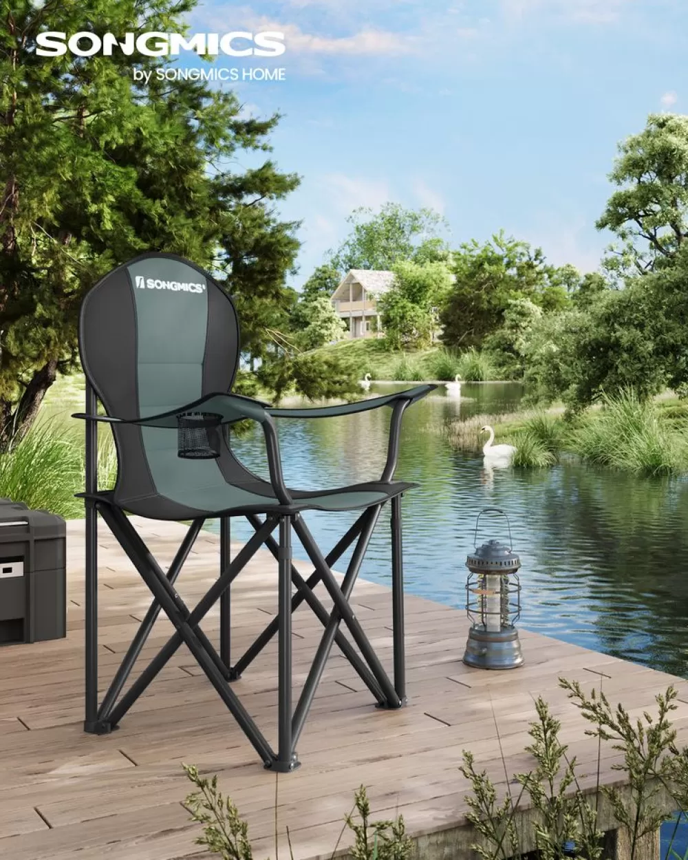 Outlet SONGMICS Campingstuhl mit gepolsterter Sitz grün-schwarz