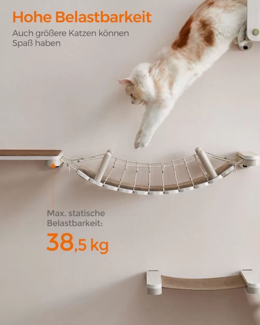 Store SONGMICS Clickat Kollektion - Nr. 003 Katzenbrücke zur Wandmontage Haferflockenbraun-Kaffeebraun