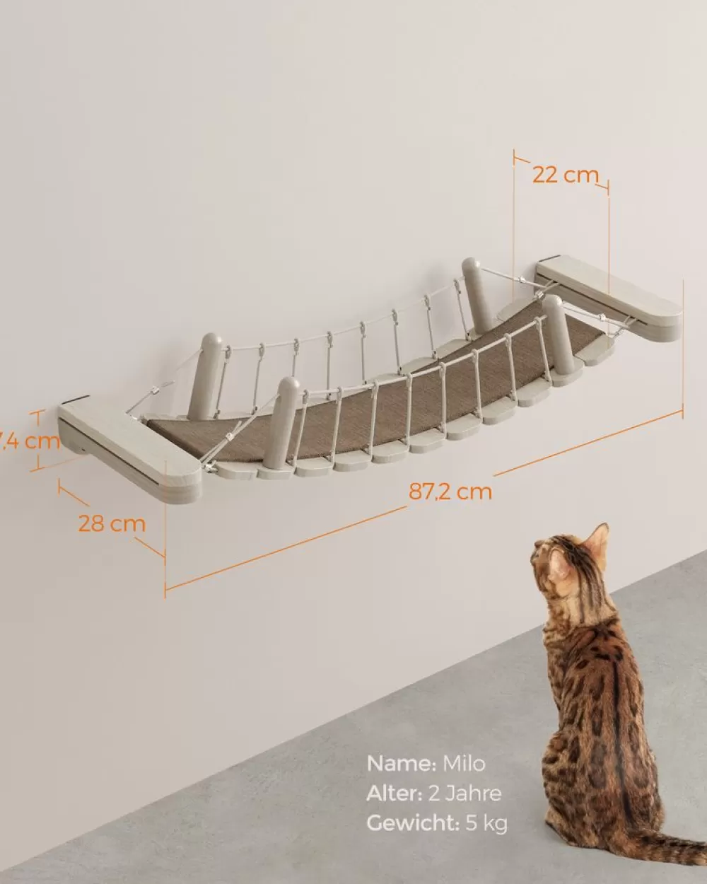 Store SONGMICS Clickat Kollektion - Nr. 003 Katzenbrücke zur Wandmontage Haferflockenbraun-Kaffeebraun