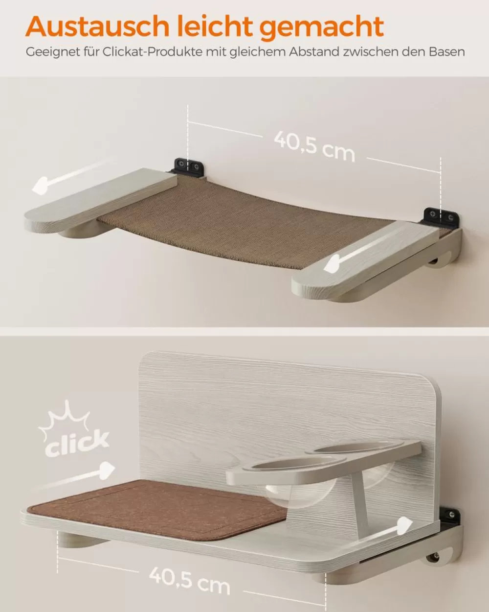 clickat_kollektion__nr__katzenhngematte_zur_wandmontage_3.webp Best SONGMICS Clickat Kollektion - Nr. 001 Katzenhängematte zur Wandmontage Haferflockenbraun-Kaffeebraun