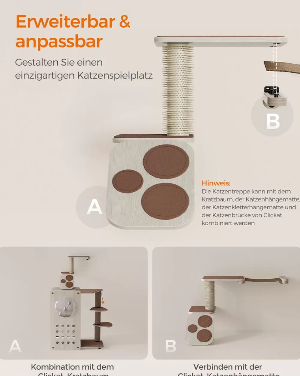clickat_kollektion__nr__katzentreppe_zur_wandmontage_3.webp Store SONGMICS Clickat Kollektion - Nr. 004 Katzentreppe zur Wandmontage Haferflockenbraun-Kaffeebraun