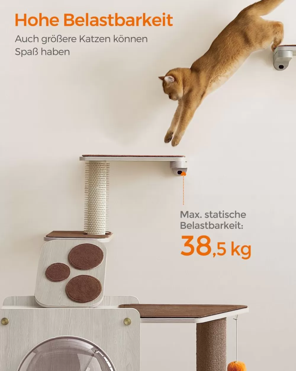 clickat_kollektion__nr__katzentreppe_zur_wandmontage_4.webp Store SONGMICS Clickat Kollektion - Nr. 004 Katzentreppe zur Wandmontage Haferflockenbraun-Kaffeebraun