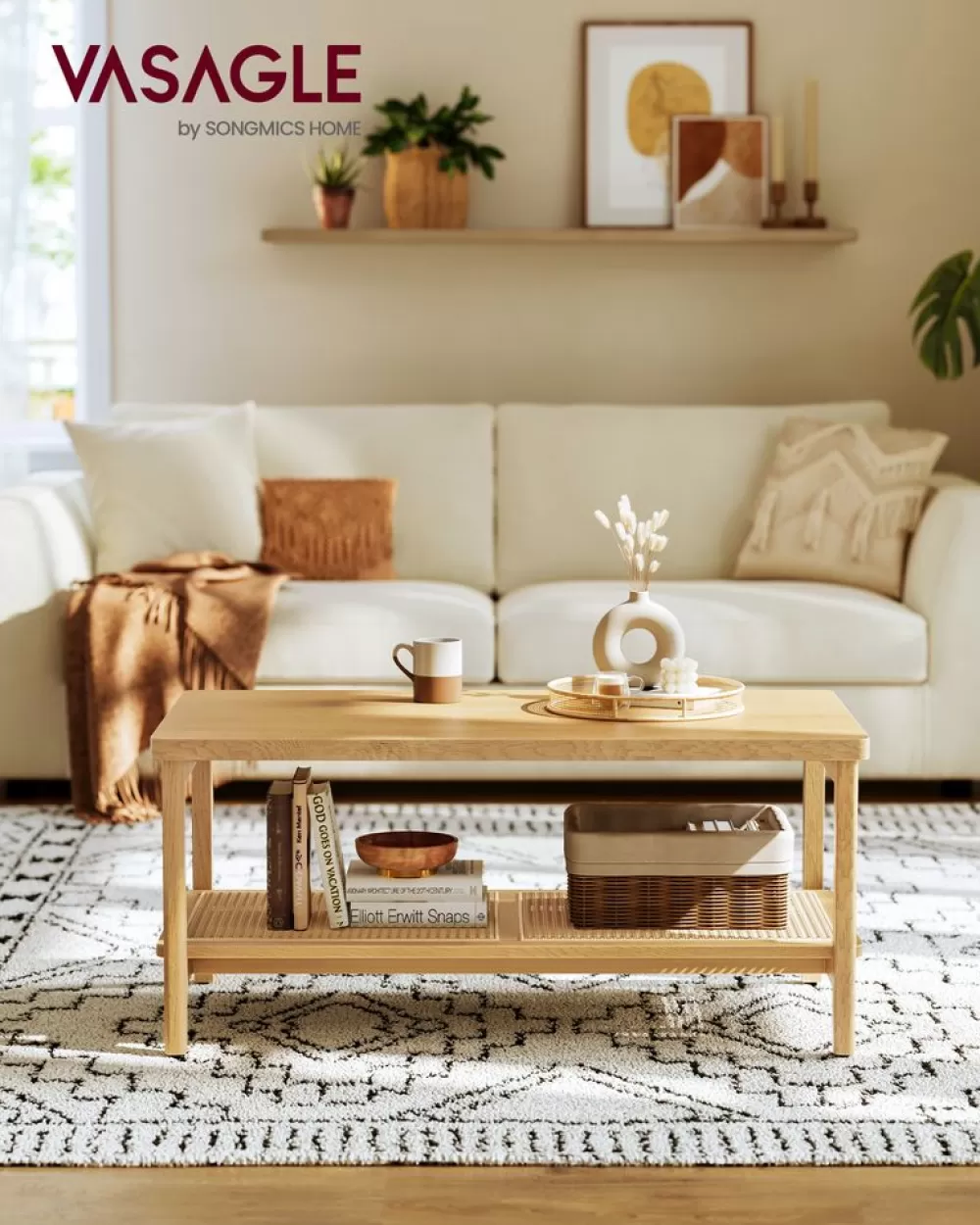 Store SONGMICS Couchtisch 2 Ebenen mit Stauraum Boho-Stil