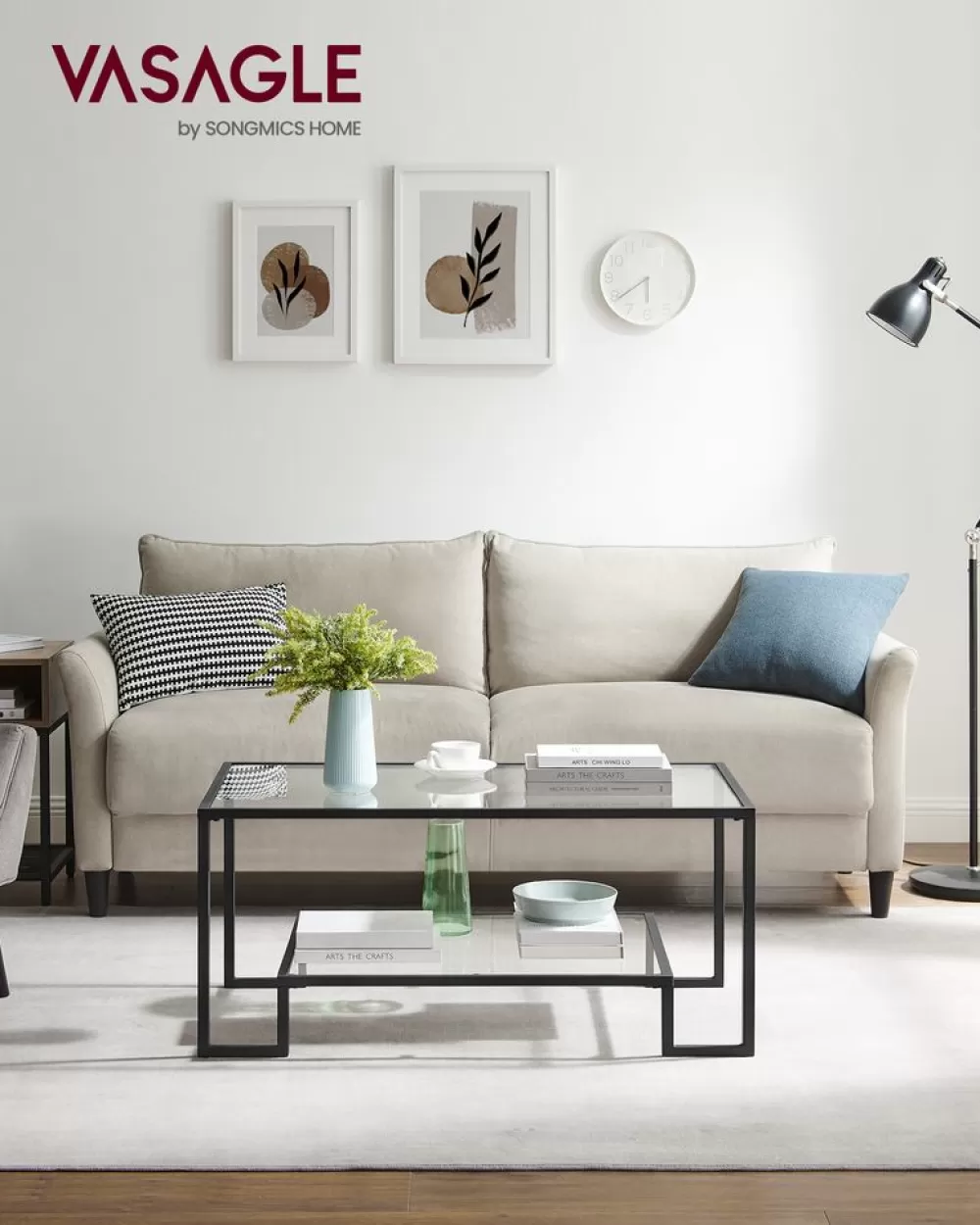 Clearance SONGMICS Couchtisch Glastisch Stahlgestell basisschwarz