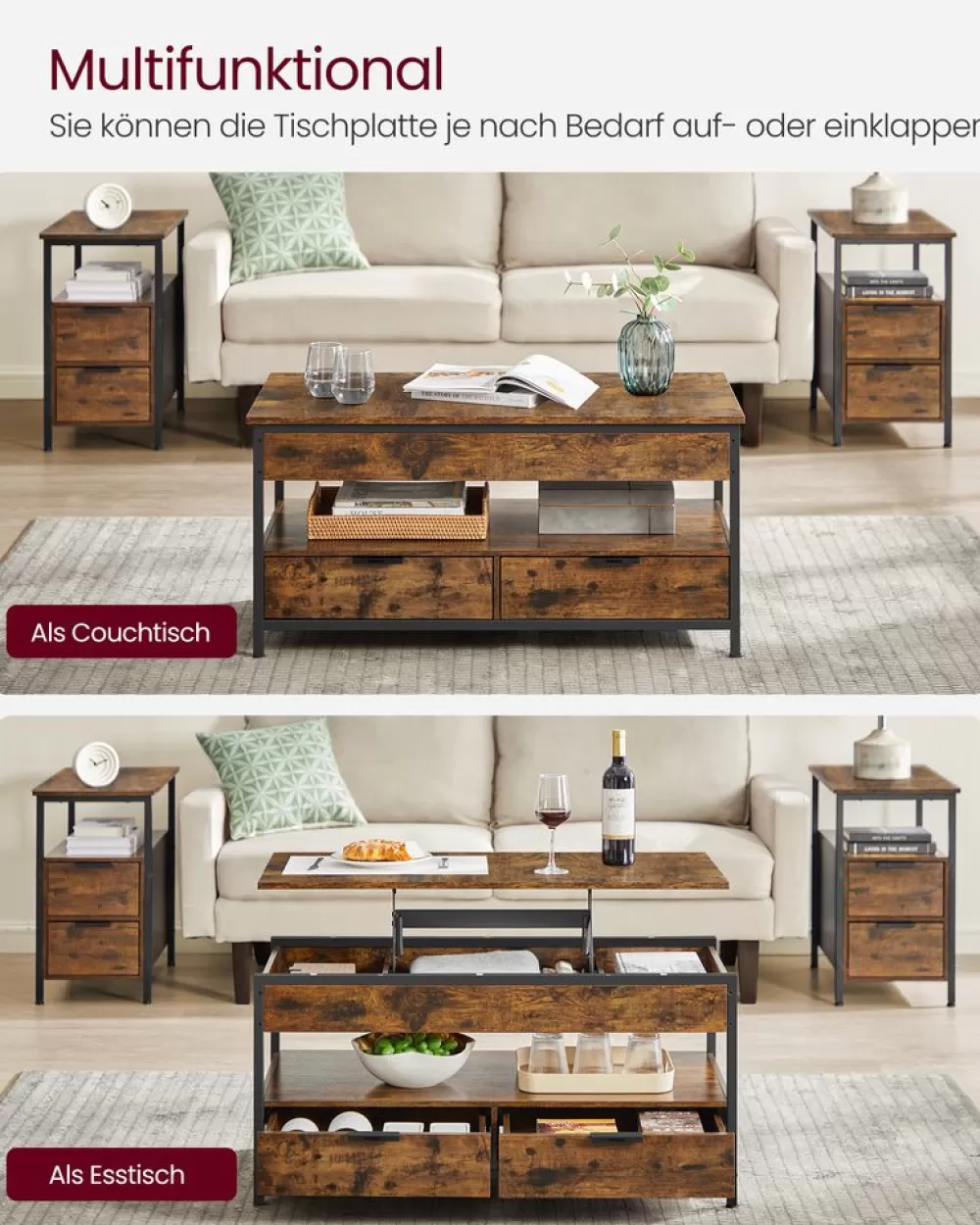couchtisch_mit_schubladen_vintagebrauntintenschwarz_2.webp Clearance SONGMICS Couchtisch mit Schubladen vintagebraun-tintenschwarz