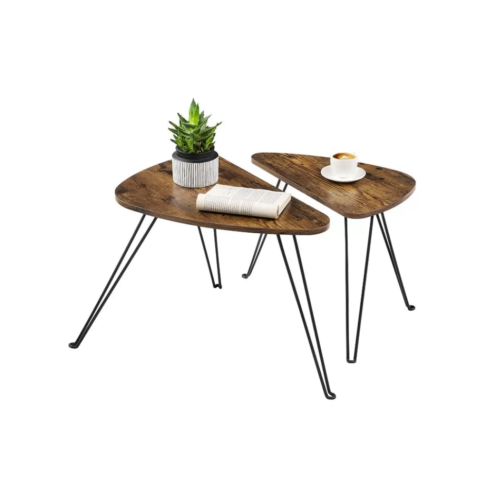 Hot SONGMICS Couchtische 2er Set Beistelltische vintagebraun-schwarz