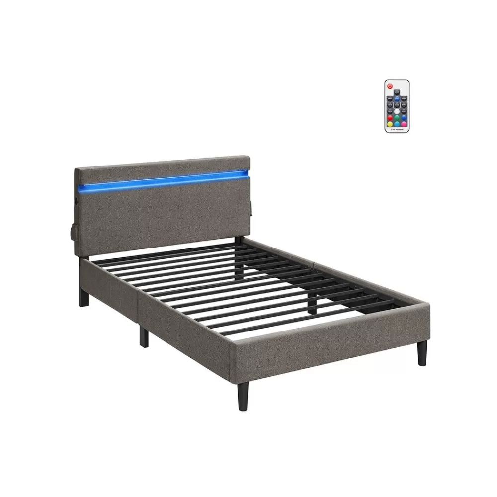 Flash Sale SONGMICS Doppelbett aus Metall 140 x 190 cm LED-Beleuchtung dunkelgrau