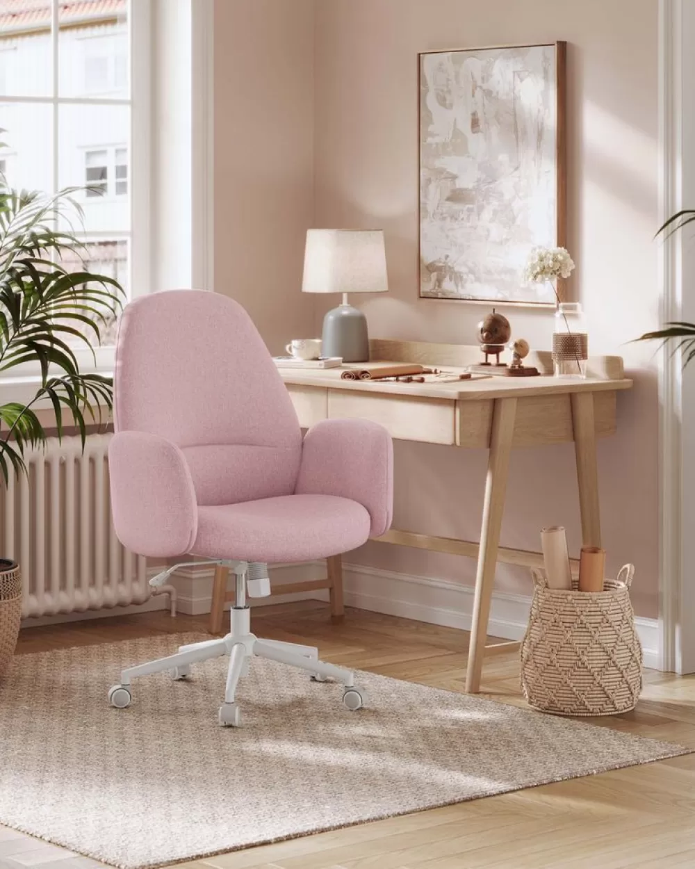 Best Sale SONGMICS Drehstuhl höhenverstellbar mit Armlehnen pastellrosa