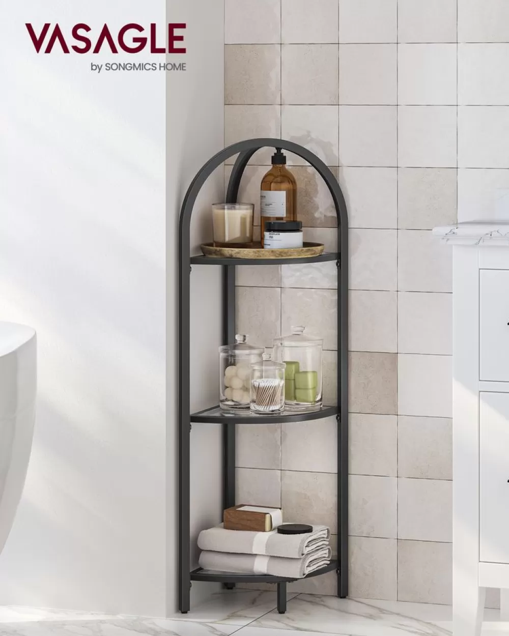 Best SONGMICS Eckregal 3 Ebenen mit Ablagen aus Hartglas