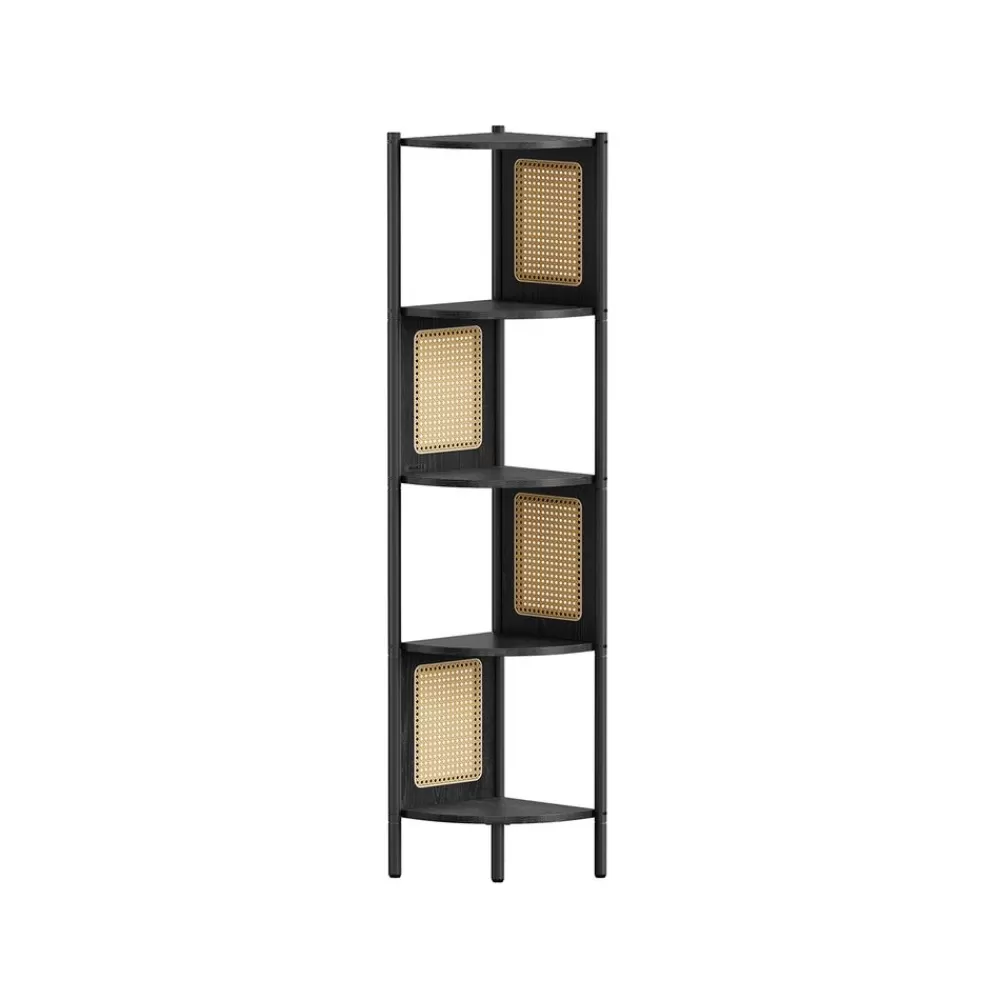 Flash Sale SONGMICS Eckregal mit 5 Ebenen und Rattan-Seitenplatten ebenholzschwarz