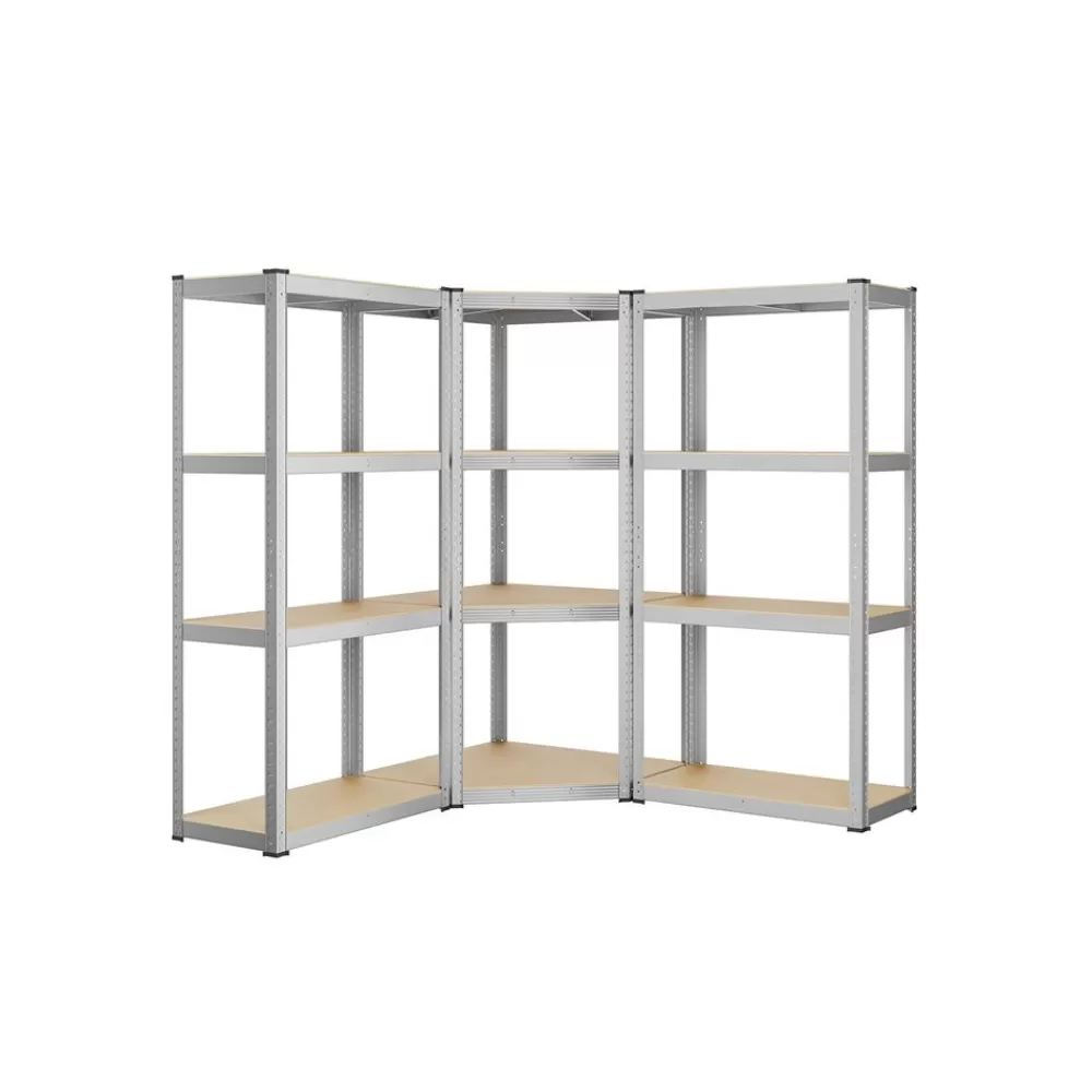Outlet SONGMICS Eckregal-Set 4 Ebenen aus Metall silbern-naturbeige