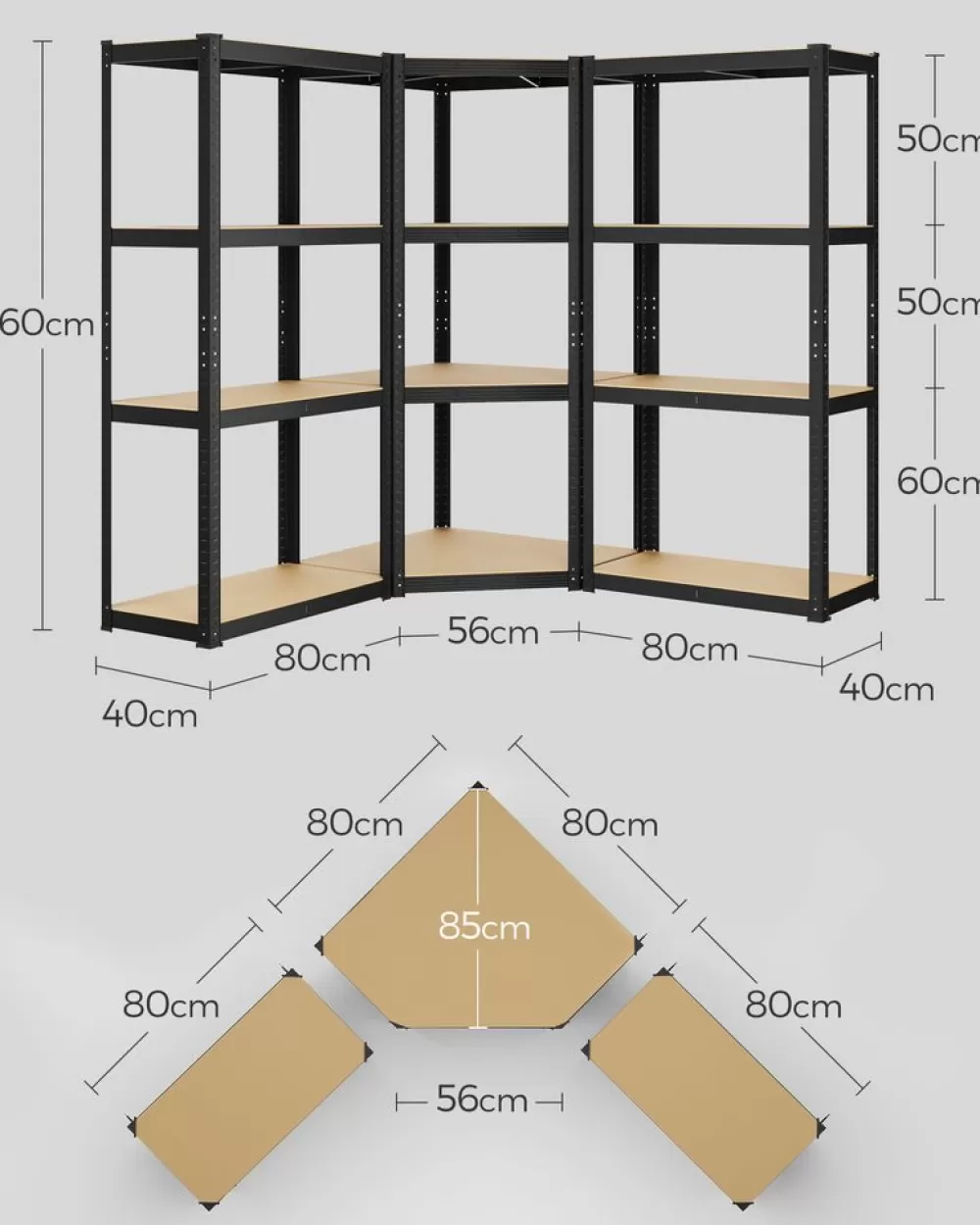 eckregalset__ebenen_aus_metall_silbernnaturbeige_13.webp Outlet SONGMICS Eckregal-Set 4 Ebenen aus Metall silbern-naturbeige