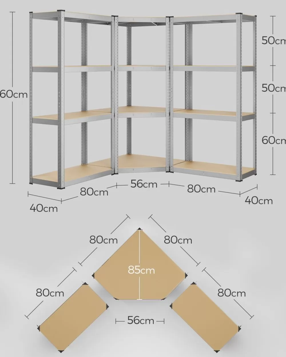 eckregalset__ebenen_aus_metall_silbernnaturbeige_5.webp Outlet SONGMICS Eckregal-Set 4 Ebenen aus Metall silbern-naturbeige