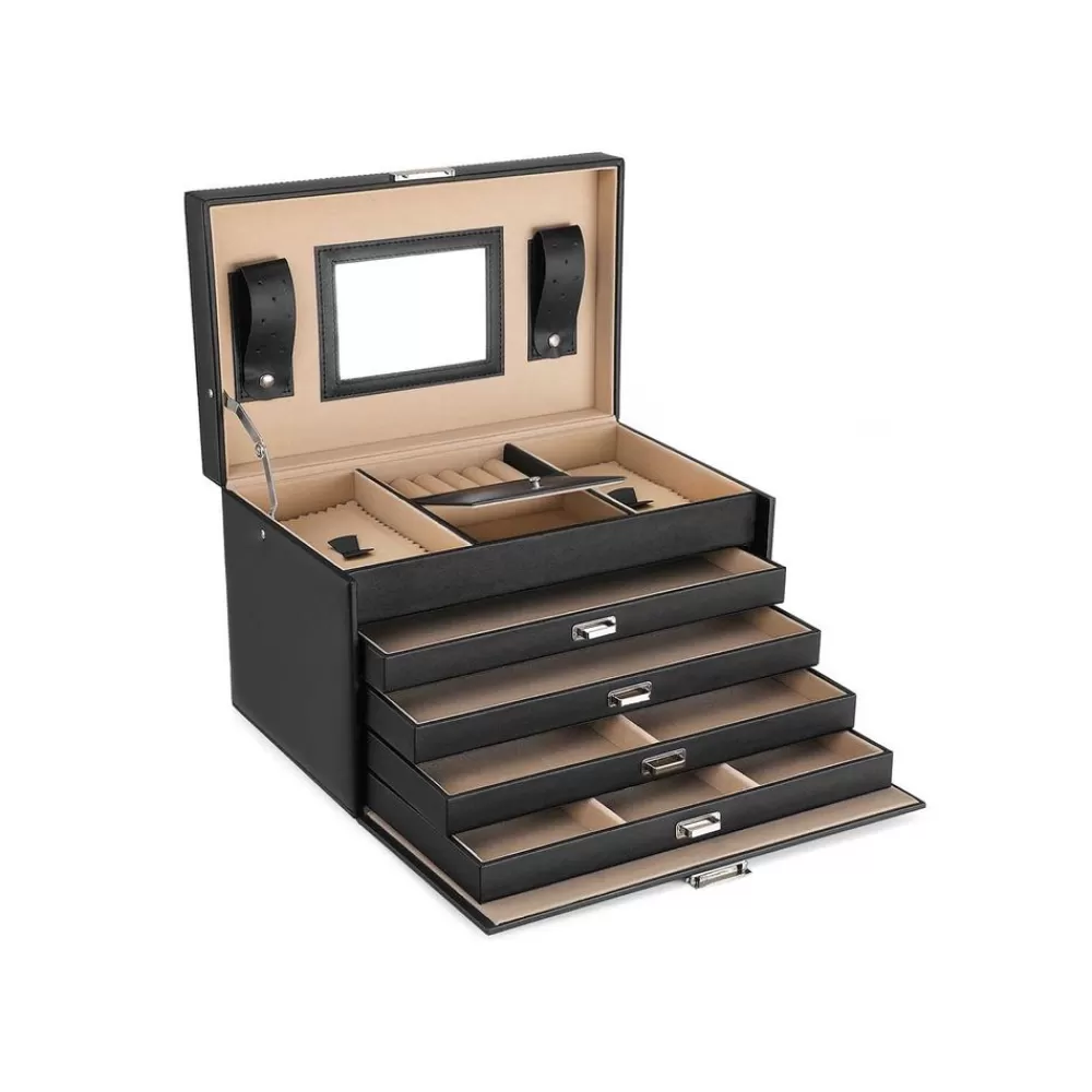 Cheap SONGMICS Elegante Schmuckbox Kunstleder Schwarz