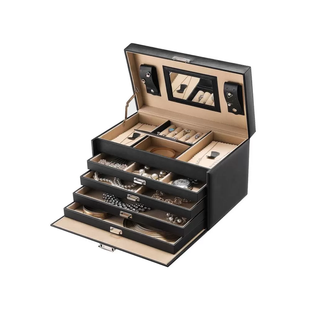 Cheap SONGMICS Elegante Schmuckbox Kunstleder Schwarz