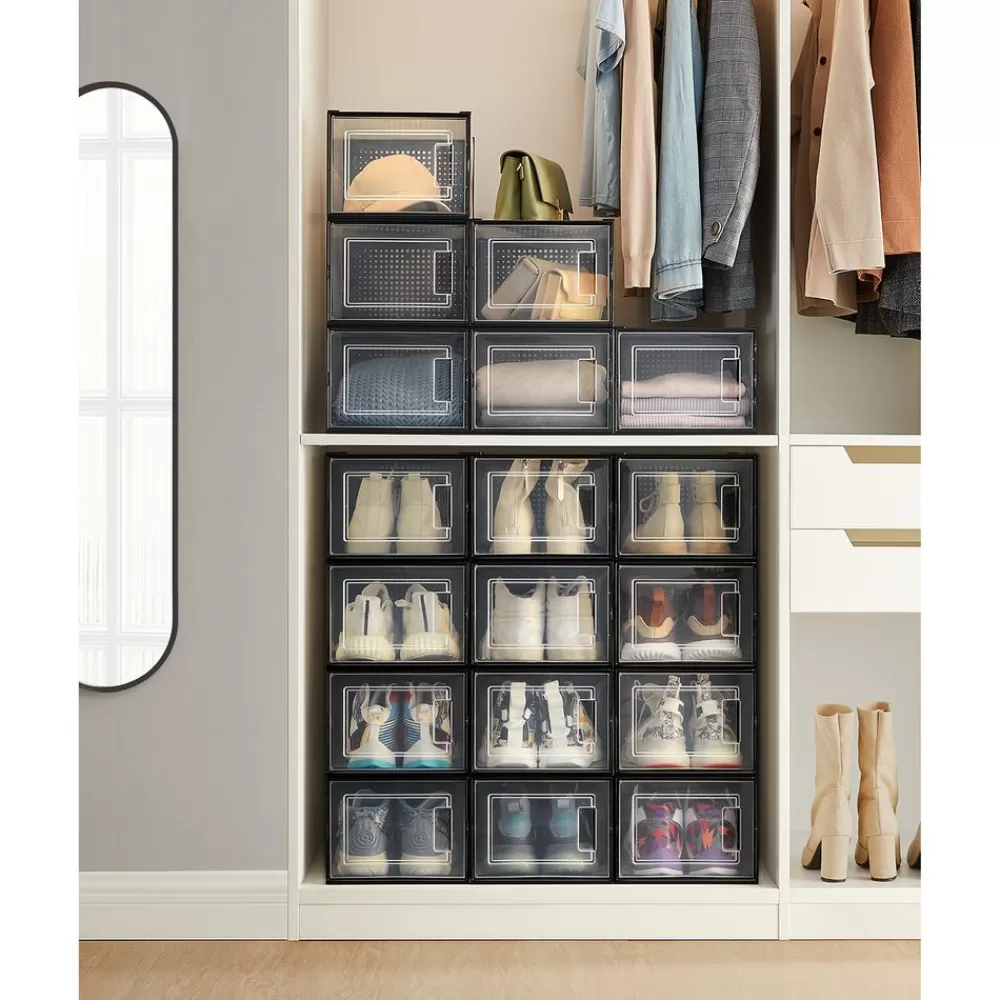 Store SONGMICS 18er Set Schuhboxen für Schuhe bis Größe 46