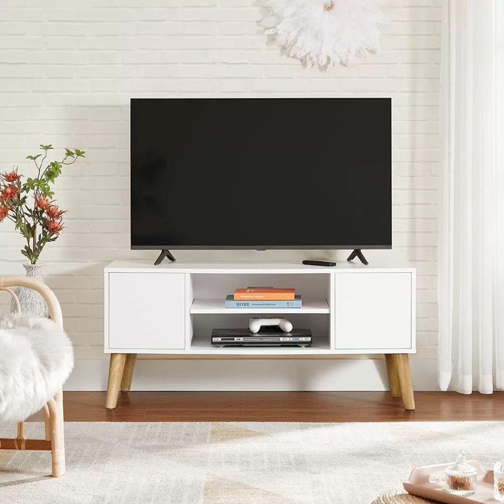 Best SONGMICS Fernsehtisch Wohnzimmer Weiß-Naturfarbe