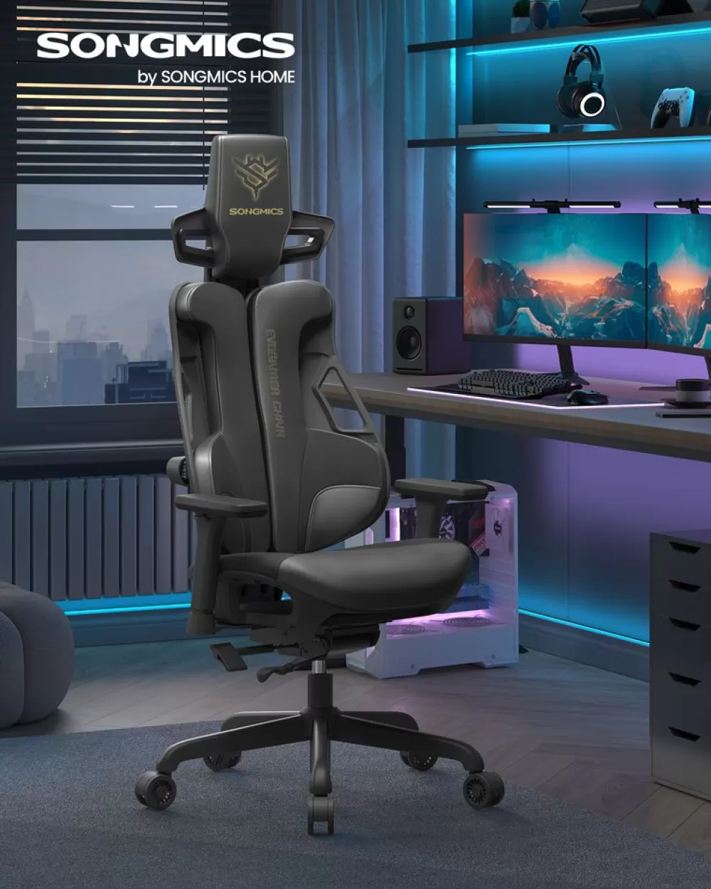 Cheap SONGMICS Gaming-Stuhl mit Kopfstütze und Armlehnen tintenschwarz