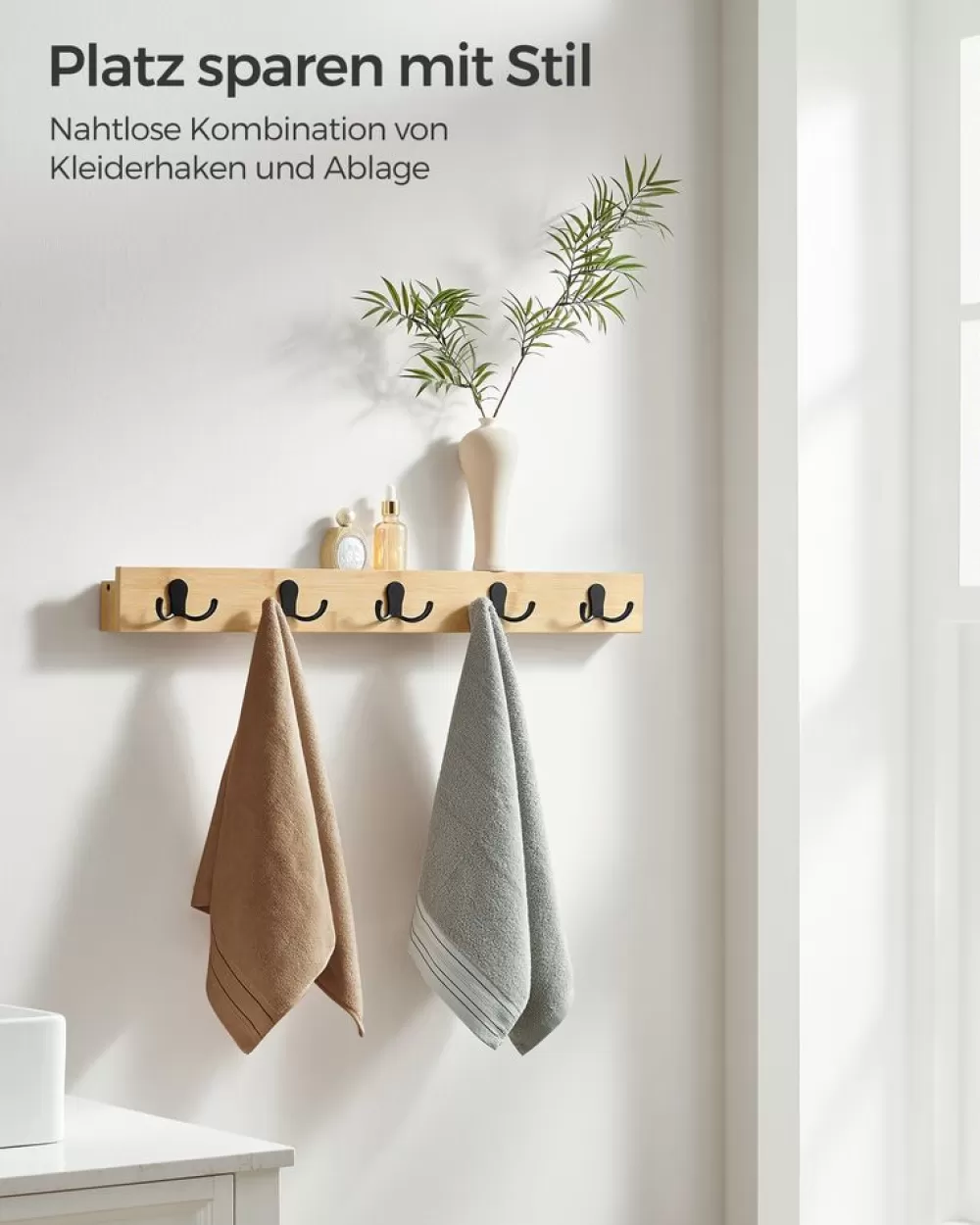 Discount SONGMICS Garderobe mit Ablage und Metallhaken naturbeige