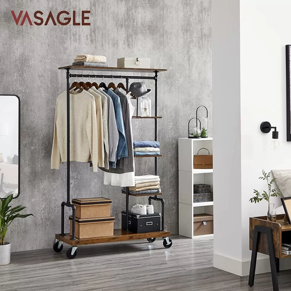 Best Sale SONGMICS Garderobe mit Gitterablagen Industriestil Vintagebraun + Schwarz
