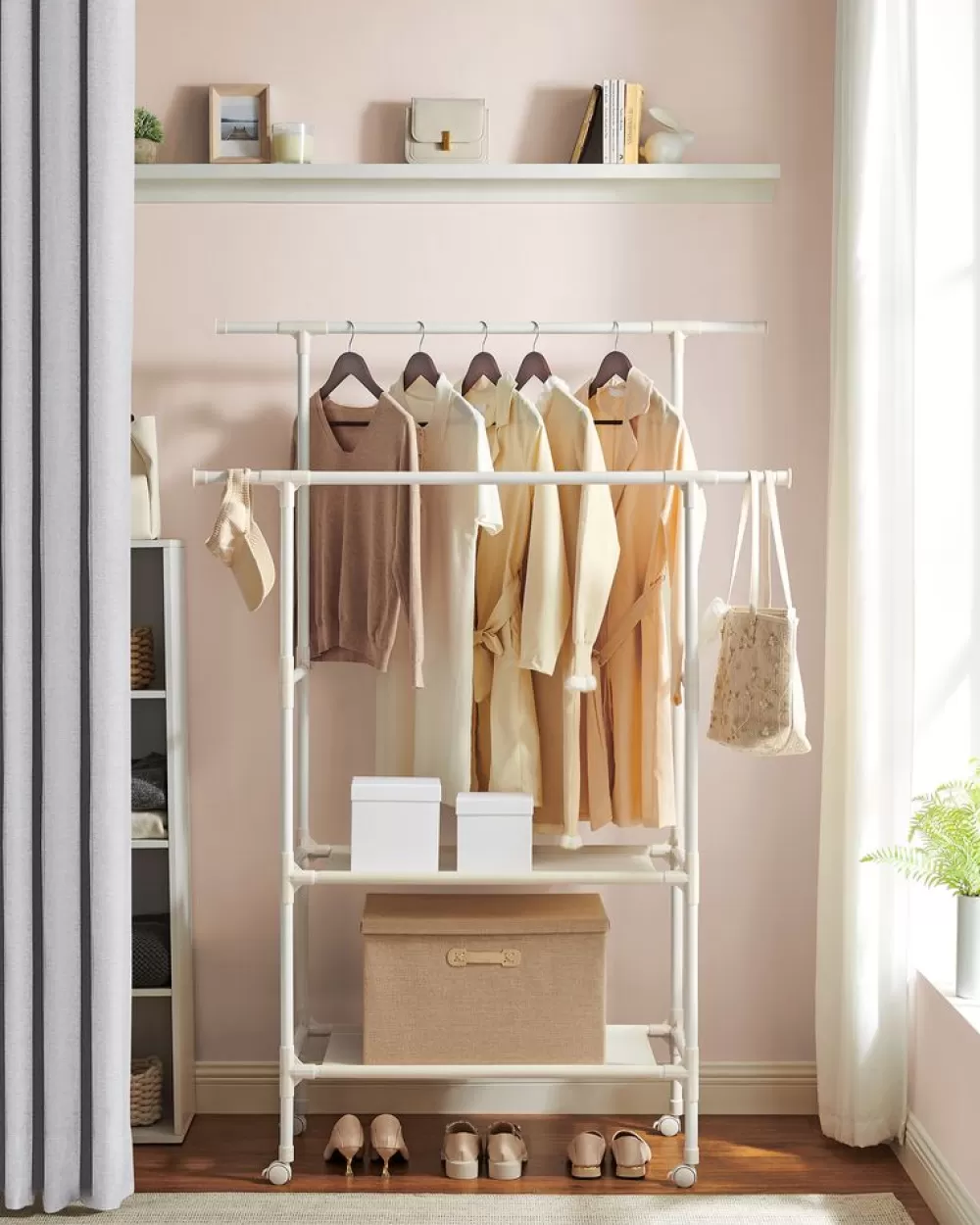 garderobenstnder_mit__kleiderstangen_metall_wei_2.webp Store SONGMICS Garderobenständer mit 2 Kleiderstangen Metall weiß Weiβ