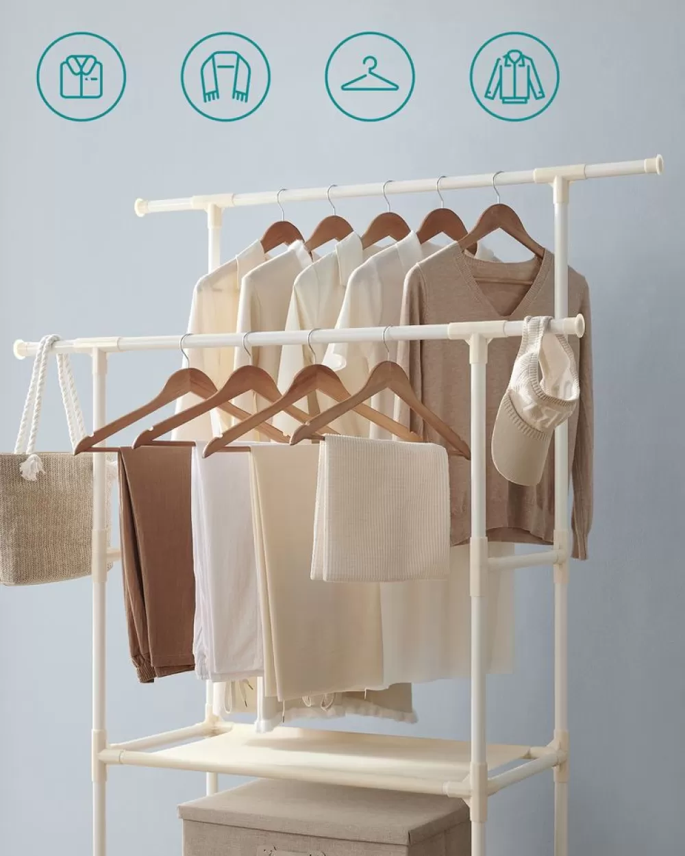 garderobenstnder_mit__kleiderstangen_metall_wei_3.webp Store SONGMICS Garderobenständer mit 2 Kleiderstangen Metall weiß Weiβ