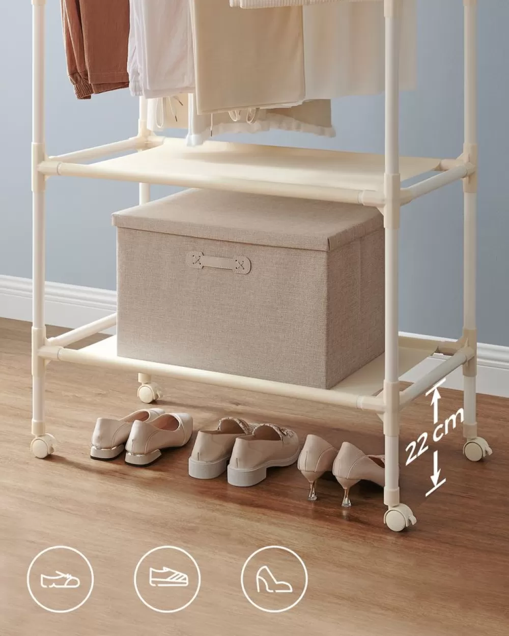 garderobenstnder_mit__kleiderstangen_metall_wei_4.webp Store SONGMICS Garderobenständer mit 2 Kleiderstangen Metall weiß Weiβ