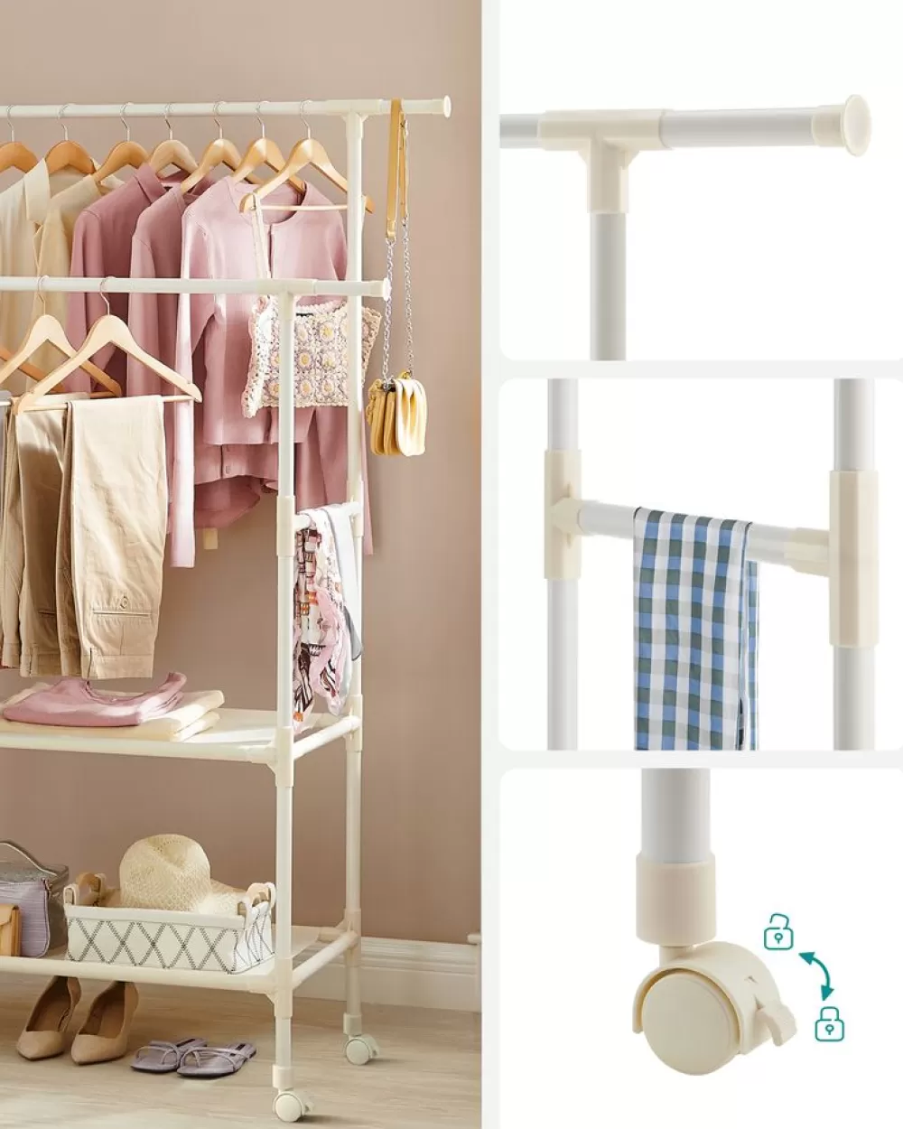 garderobenstnder_mit__kleiderstangen_metall_wei_7.webp Store SONGMICS Garderobenständer mit 2 Kleiderstangen Metall weiß Weiβ