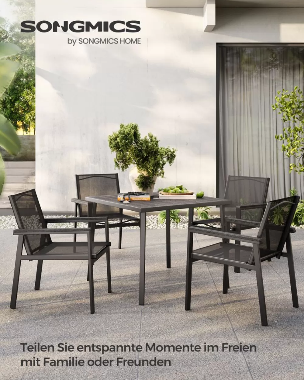 New SONGMICS Gartenmöbel-Set 4 Stühle mit Tisch