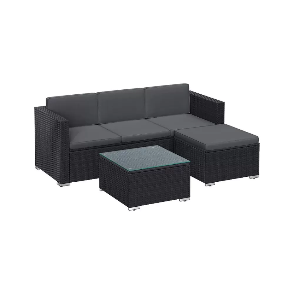 Outlet SONGMICS Gartenmöbel-Set mit Kissen und Glastisch Schwarz-Grau
