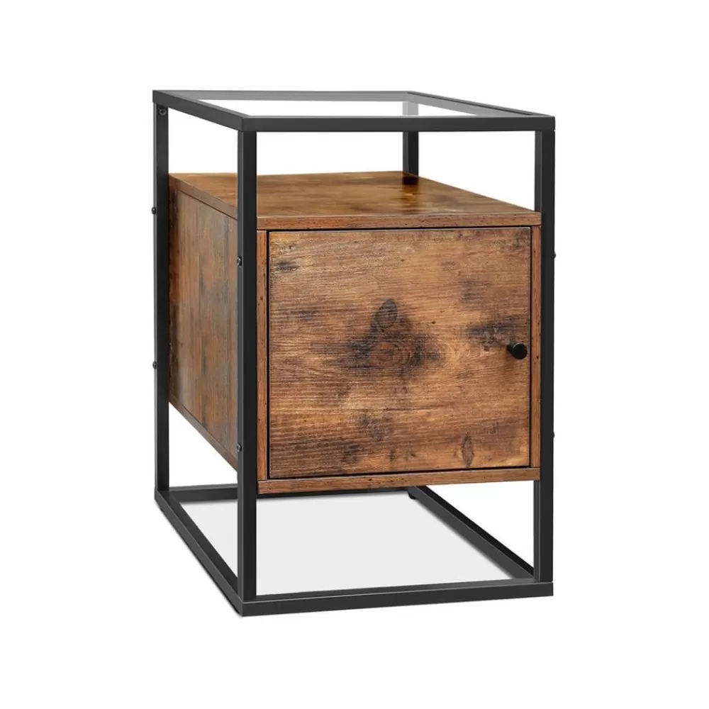 Clearance SONGMICS Glastisch mit Schrank vintagebraun-schwarz