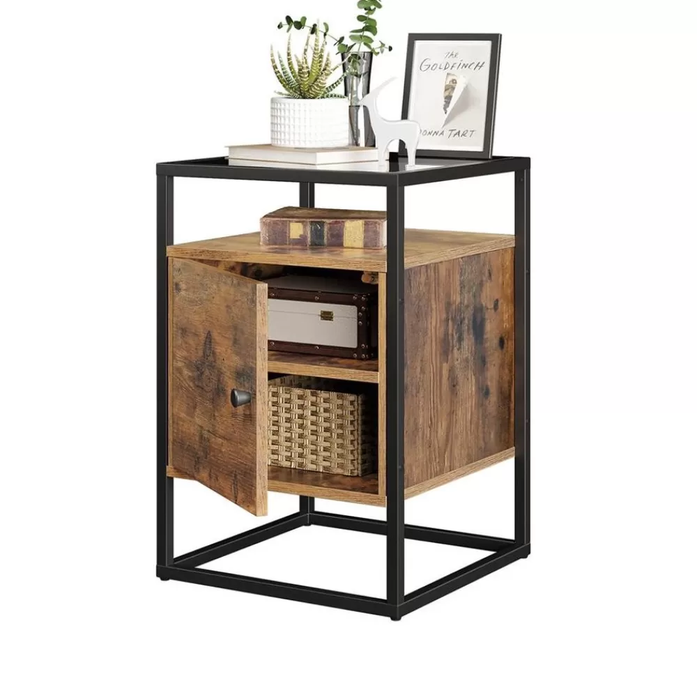 Clearance SONGMICS Glastisch mit Schrank vintagebraun-schwarz