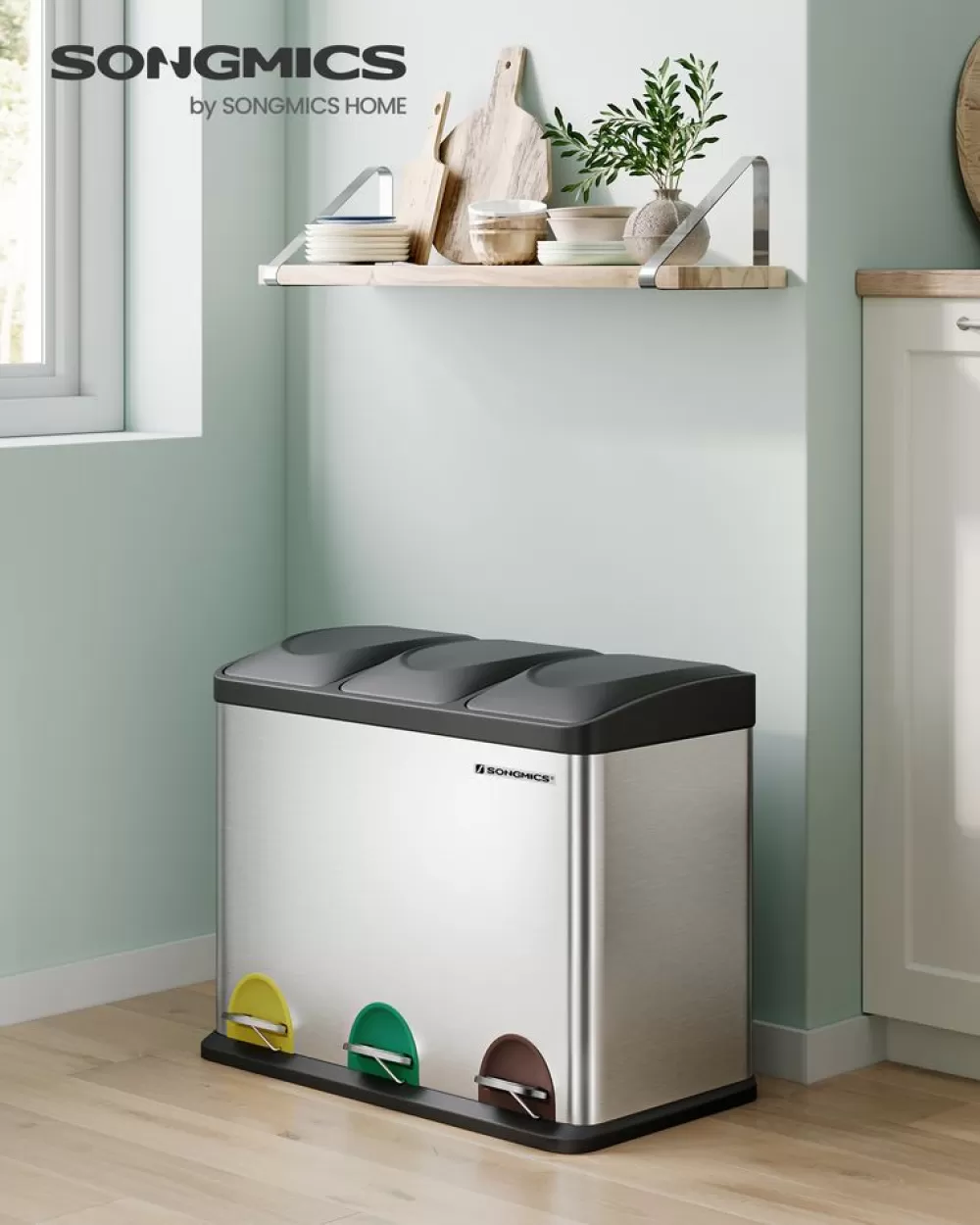 Best SONGMICS Großer Mülltrenner 45 Liter (3 x 15 L)