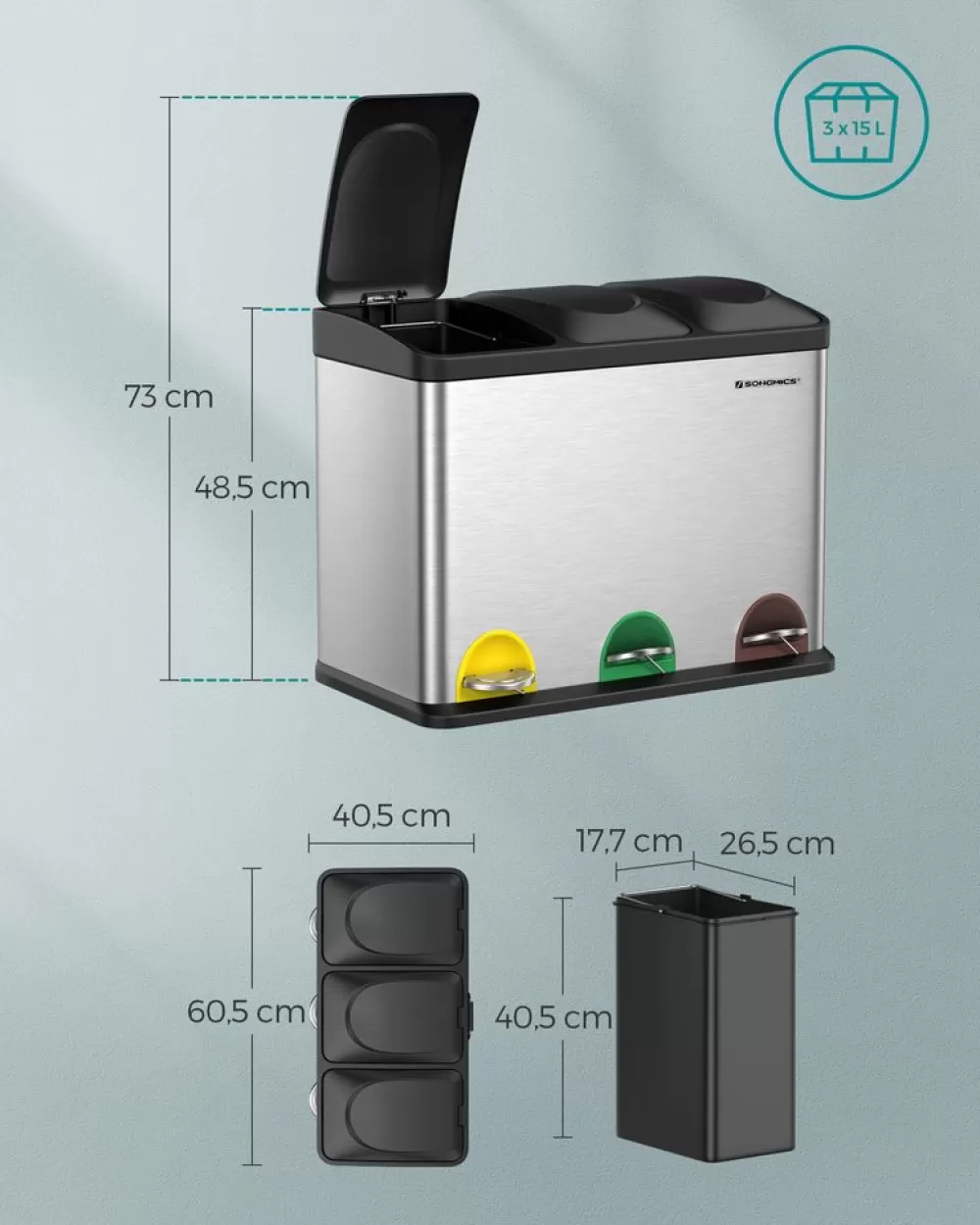 groer_mlltrenner__liter__x__l_5.webp Best SONGMICS Großer Mülltrenner 45 Liter (3 x 15 L)