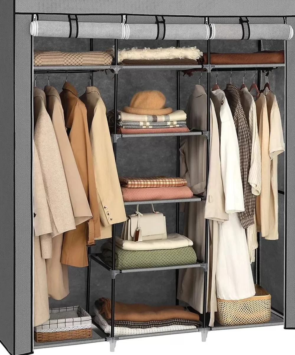 Fashion SONGMICS Großer Stoffschrank mit 2 Kleiderstangen