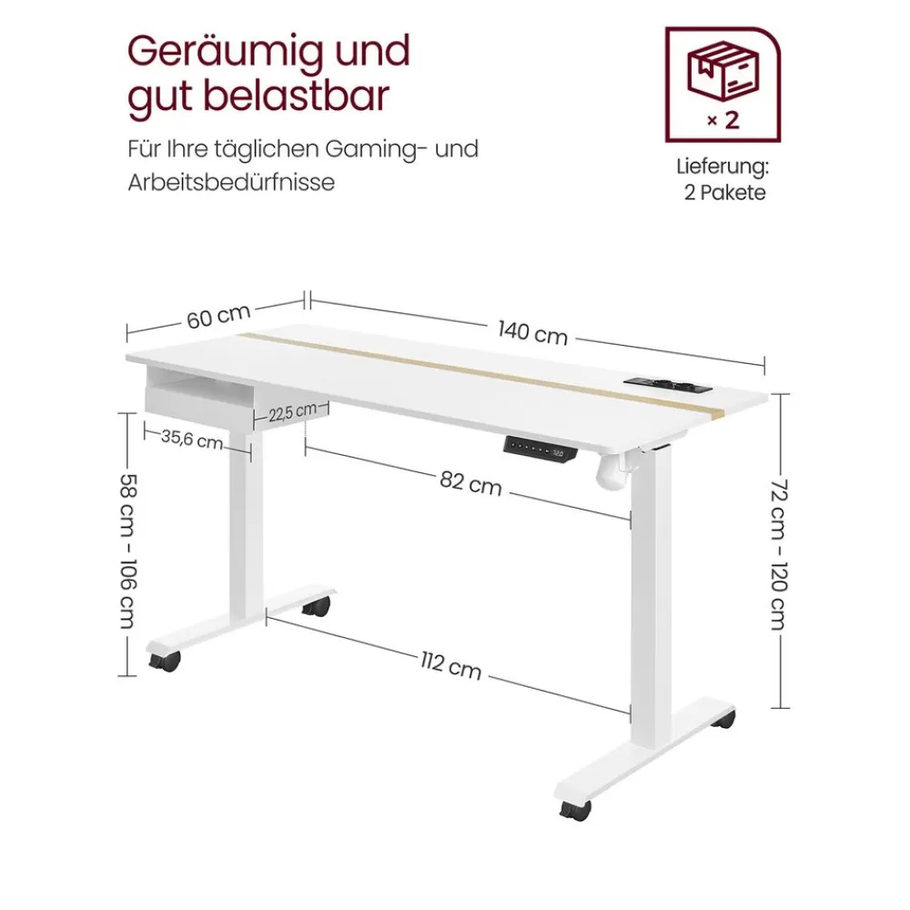 Online SONGMICS Höhenverstellbarer Schreibtisch 60 x 140 cm vintagebraun-schwarz
