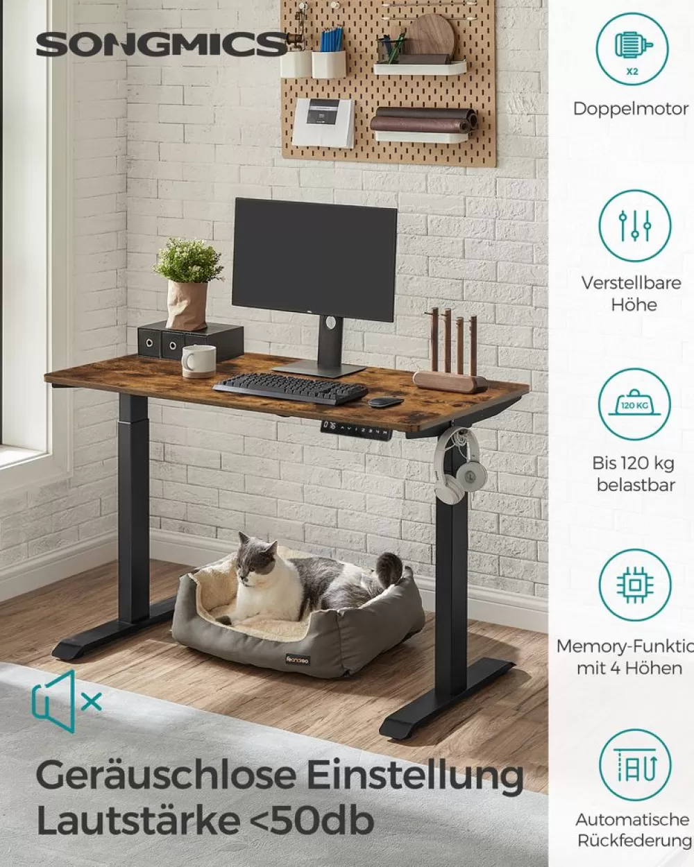 Best Sale SONGMICS Höhenverstellbarer Schreibtisch elektrisch 60 x 120 cm