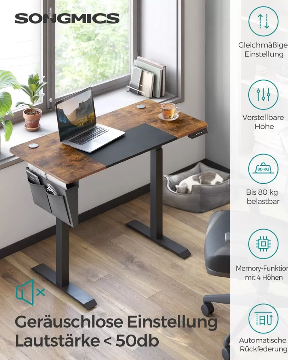 Online SONGMICS Höhenverstellbarer Schreibtisch vintagebraun-schwarz