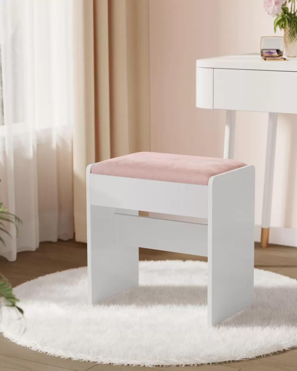 Clearance SONGMICS Hocker Schminktisch aus Samt mattweiß-pastellrosa