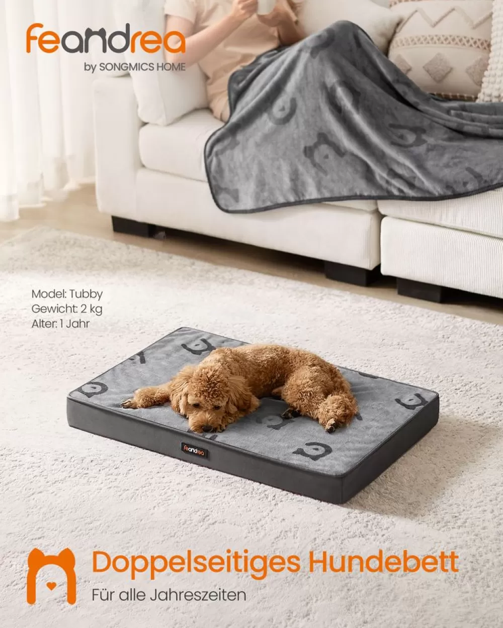 Outlet SONGMICS Hundebett orthopädisch 76 x 51 x 8 cm Größe M