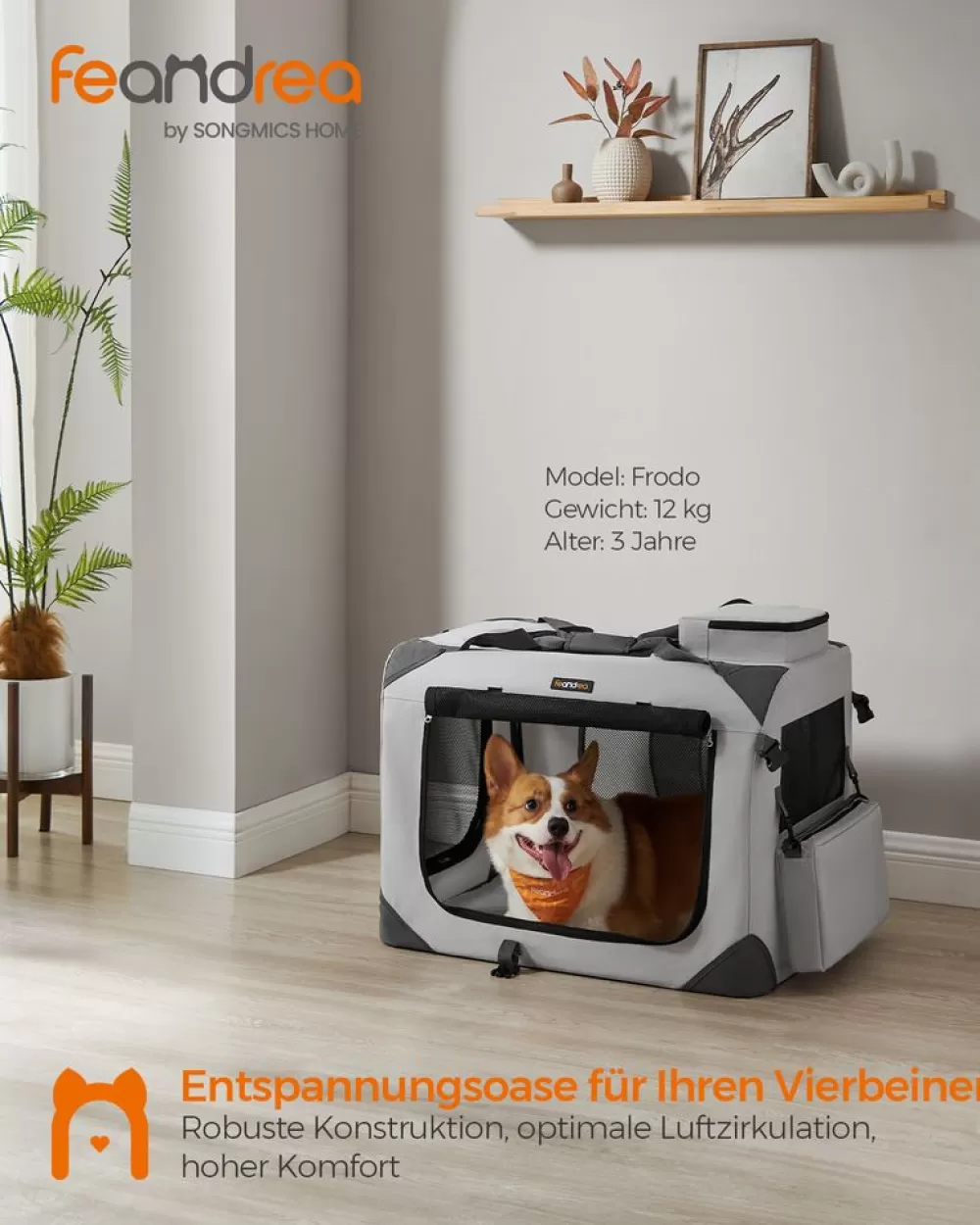 Best Sale SONGMICS Hundebox L aus Oxford-Gewebe mit Griffen Rauchgrau