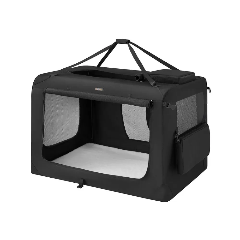 Fashion SONGMICS Hundebox mit Griffen aus Metallrahmen Schwarz