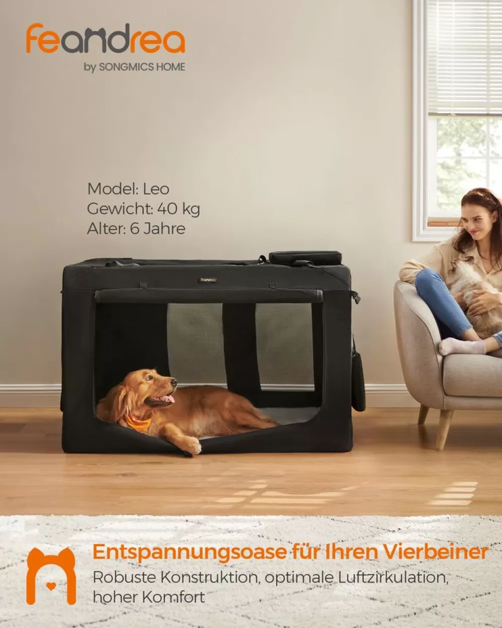 Fashion SONGMICS Hundebox mit Griffen aus Metallrahmen Schwarz
