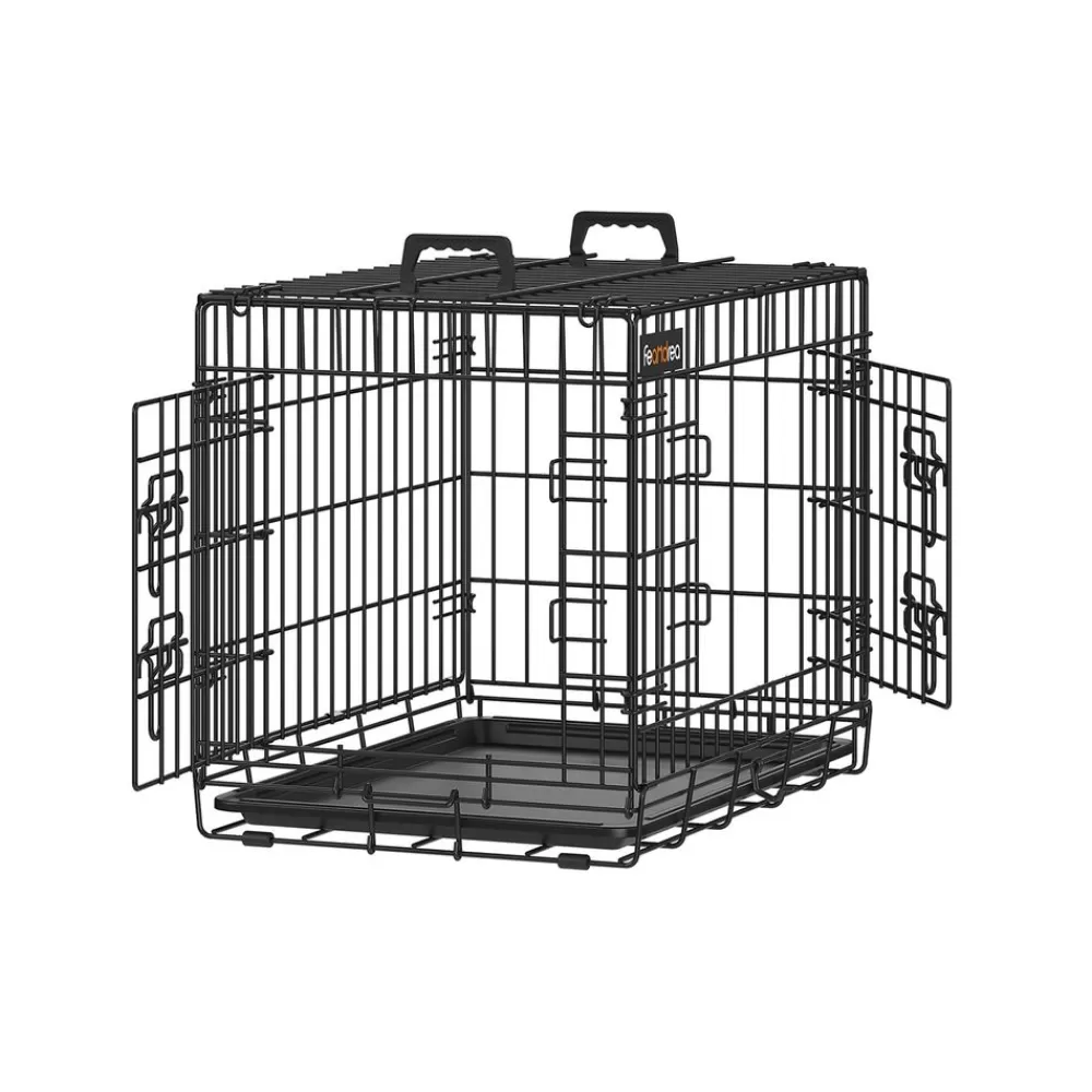 Best SONGMICS Hundekäfig klappbar mit 2 Türen und Kunststoffschale