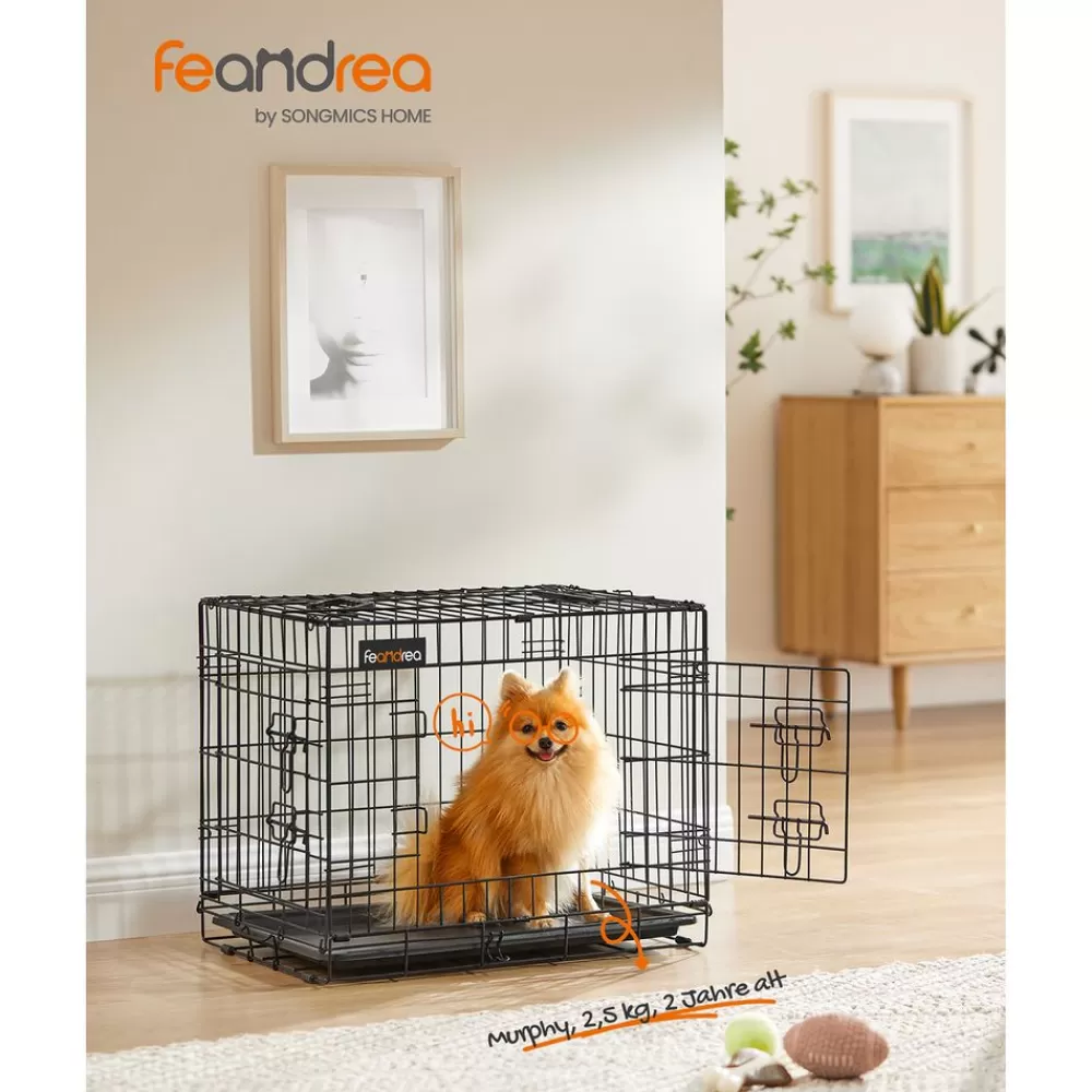 Best SONGMICS Hundekäfig klappbar mit 2 Türen und Kunststoffschale