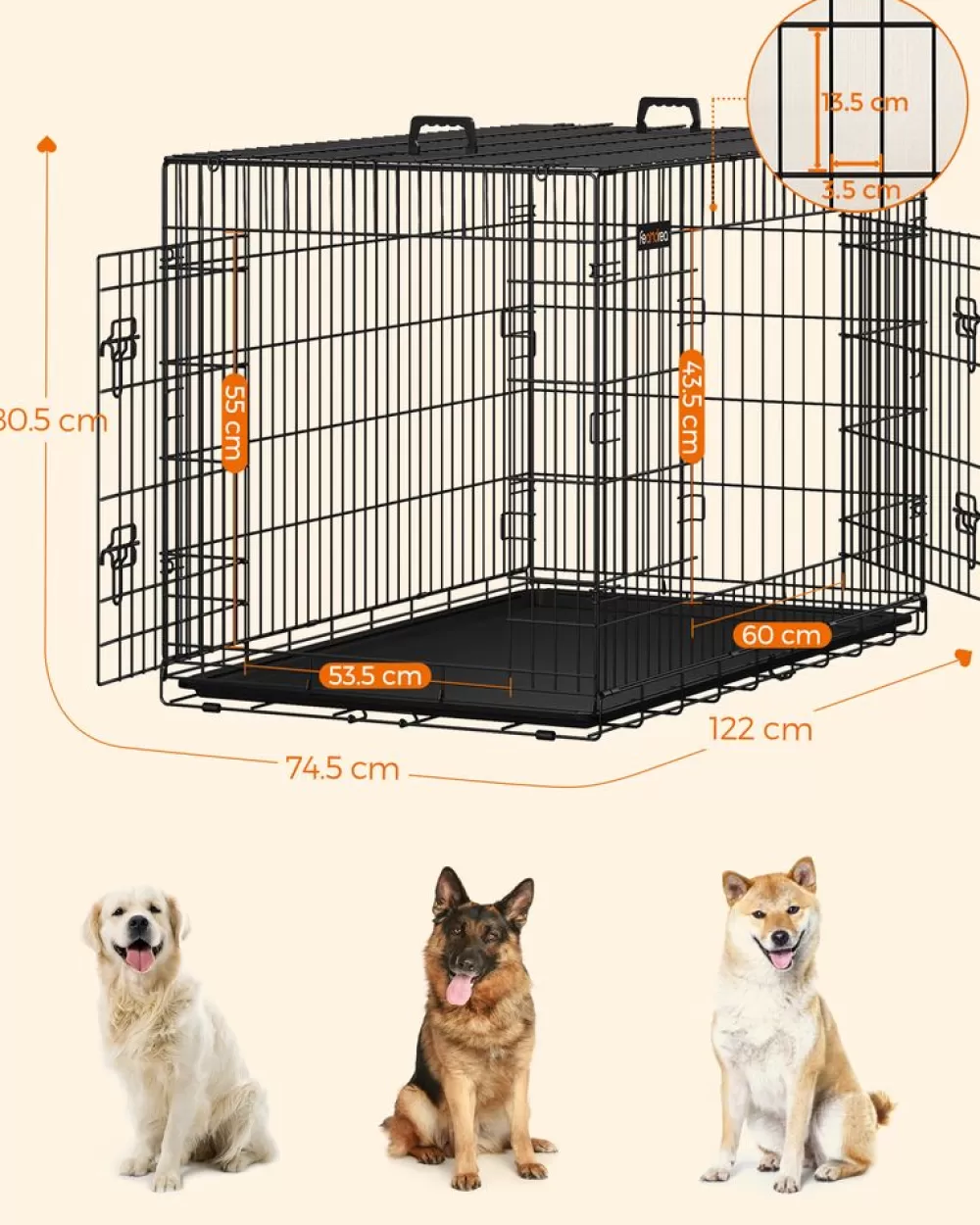 Outlet SONGMICS Hundekäfig XXL mit 2 Türen Schwarz