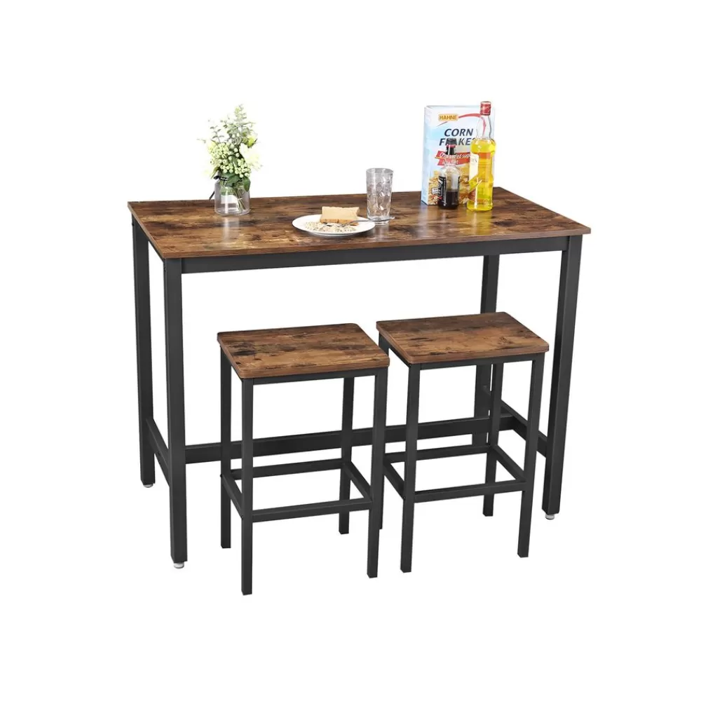 Sale SONGMICS Industrial Look Stehtisch mit 2 Barhockern