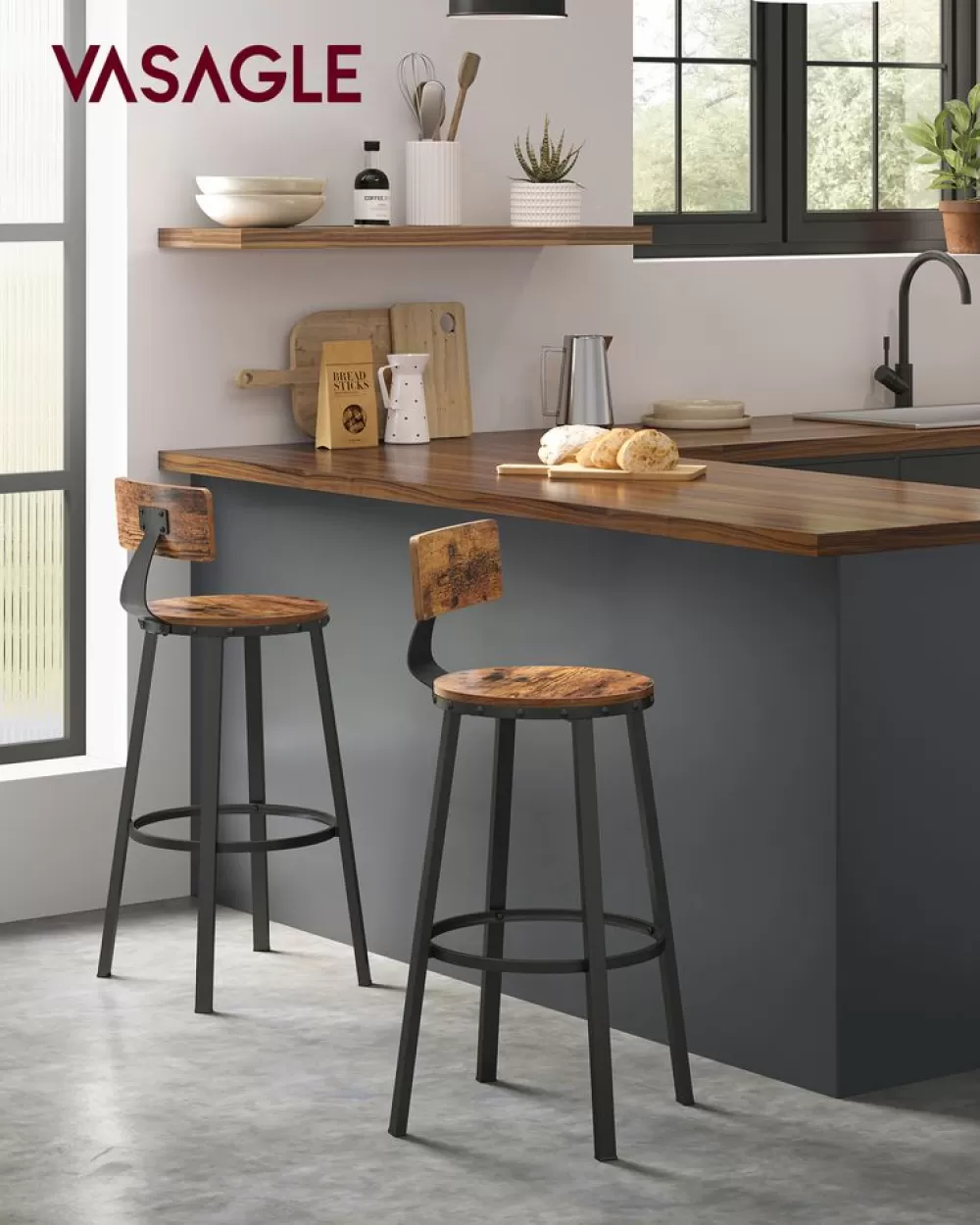 Online SONGMICS Industrie-Design Barhocker 2er Set